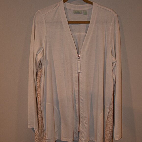 Logo Lounge Zip Front Cardigan White with Tan Lace back Size Large - Picture 1 of 5